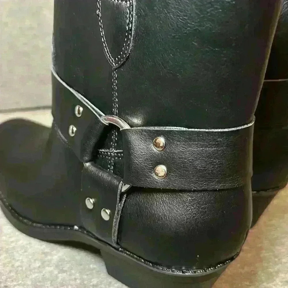 Indigo Rd. Western Silver Harness Black Boot Side Zip Heeled Platform Sz 8.5 - Picture 10 of 13